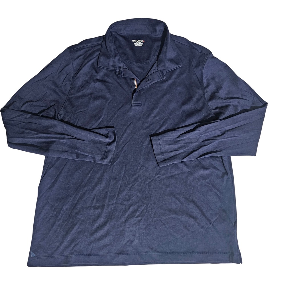UNTUCKit Mens XXL Navy Blue Long Sleeve Supima Cotton Wrinkle Free Polo Shirt